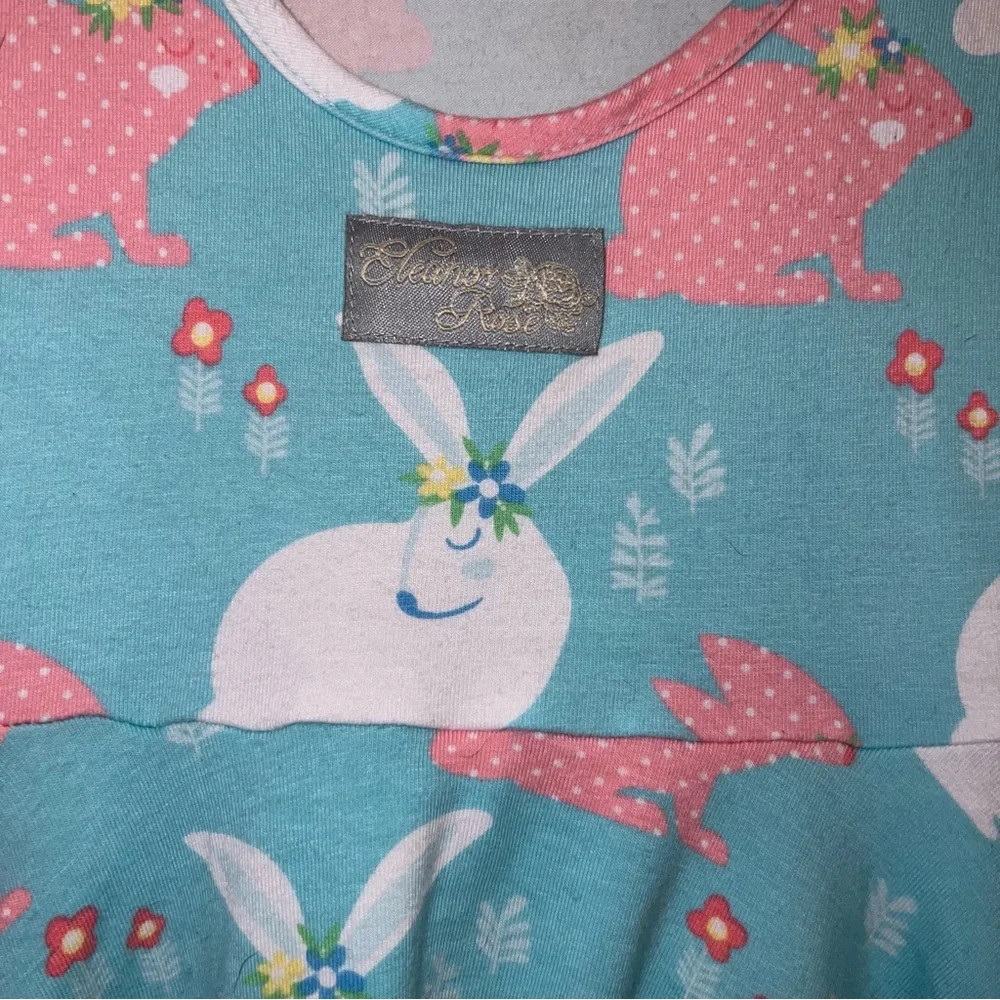 Eleanor Rose 6/7 Aqua Bunny Print Short Sleeve Easter Dress